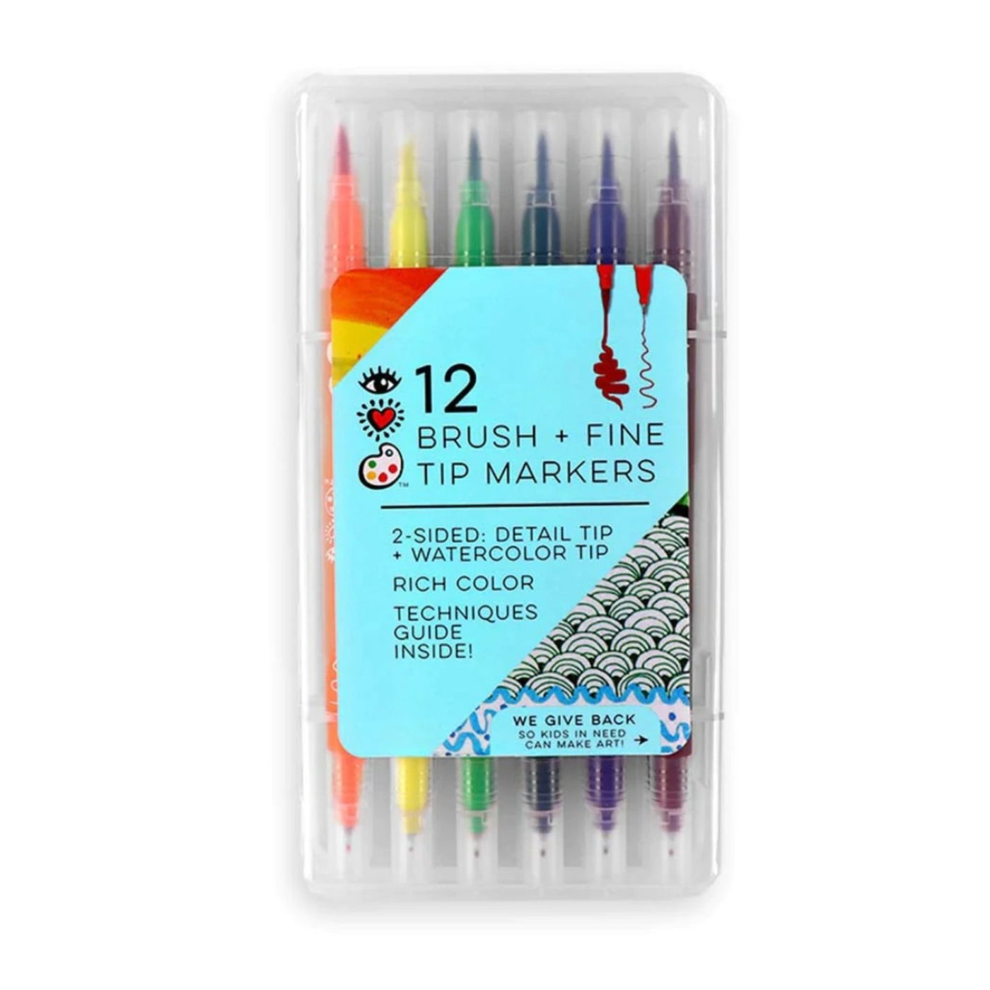 iHeartArt 12 Brush Tip + Fine Tip Markers Bright Stripes Safari Ltd®