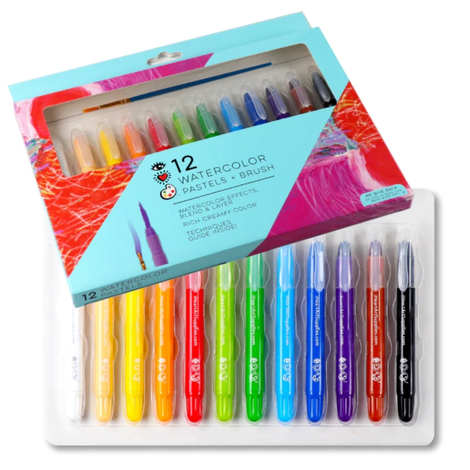 iHeartArt 12 Watercolor Pastels + Brush | Bright Stripes | Safari Ltd®