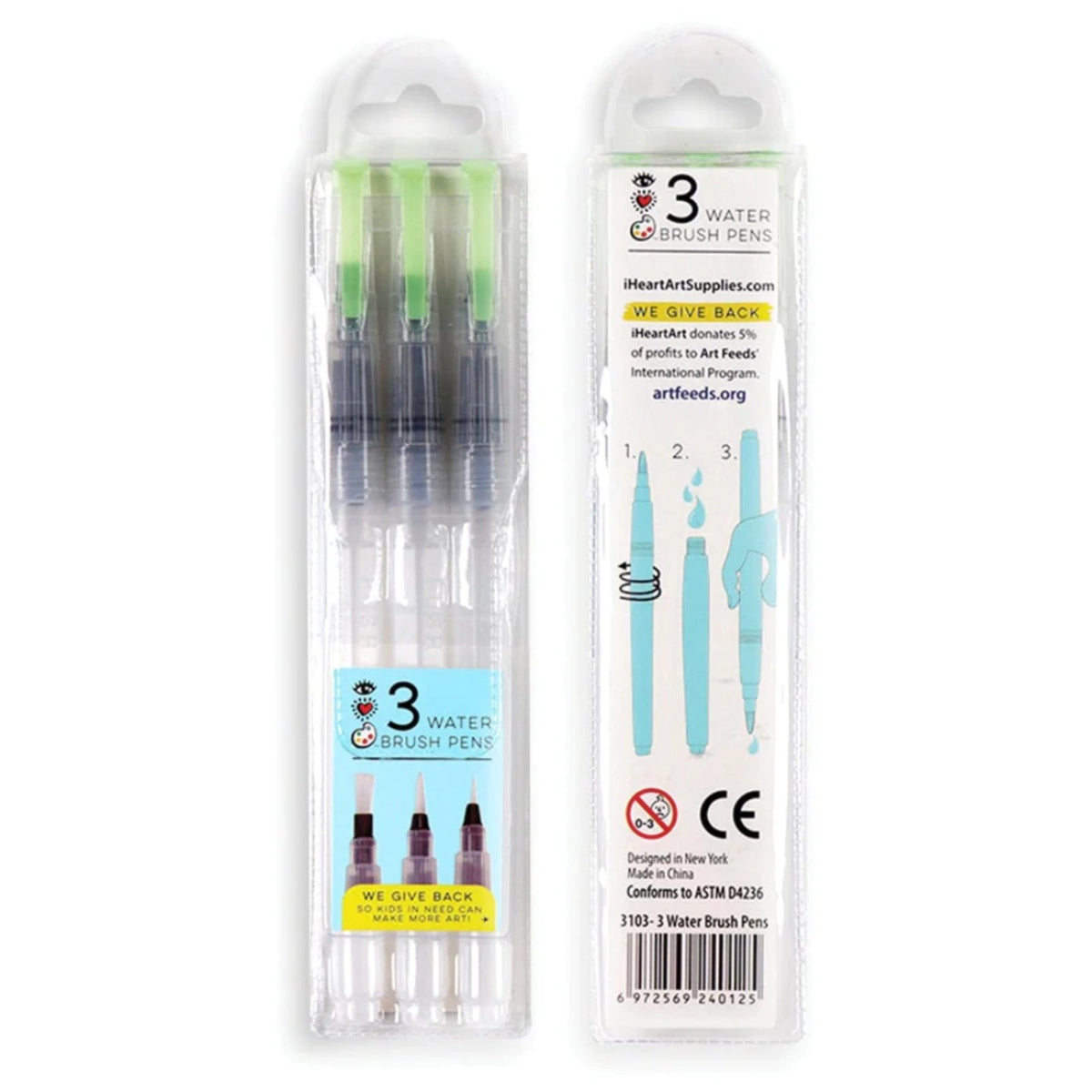 iHeartArt 3 Water Brush Pens Self-Moistening Portable Brush | Bright ...