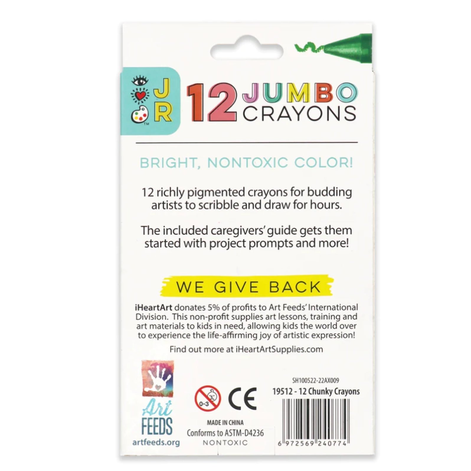 iHeartArt Jr 12 Jumbo Crayons Bright Stripes Safari Ltd®