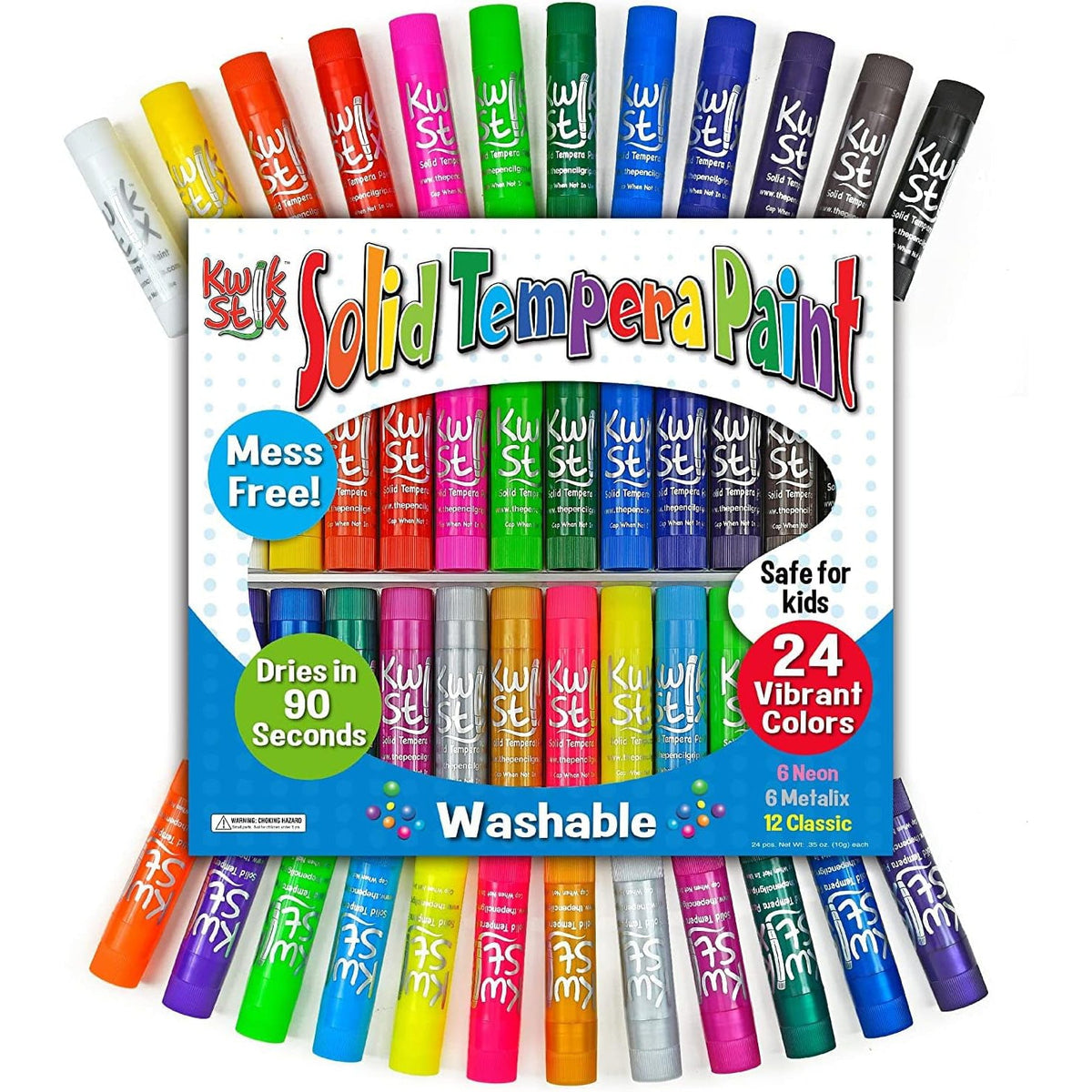 Solid Tempera Paint Sticks, 30 Pack, Fast Drying, No Brush or Water Needed, Washable, 30 Assorted Colors, 12 Classic/12 Metallic/6 Neon, by Better