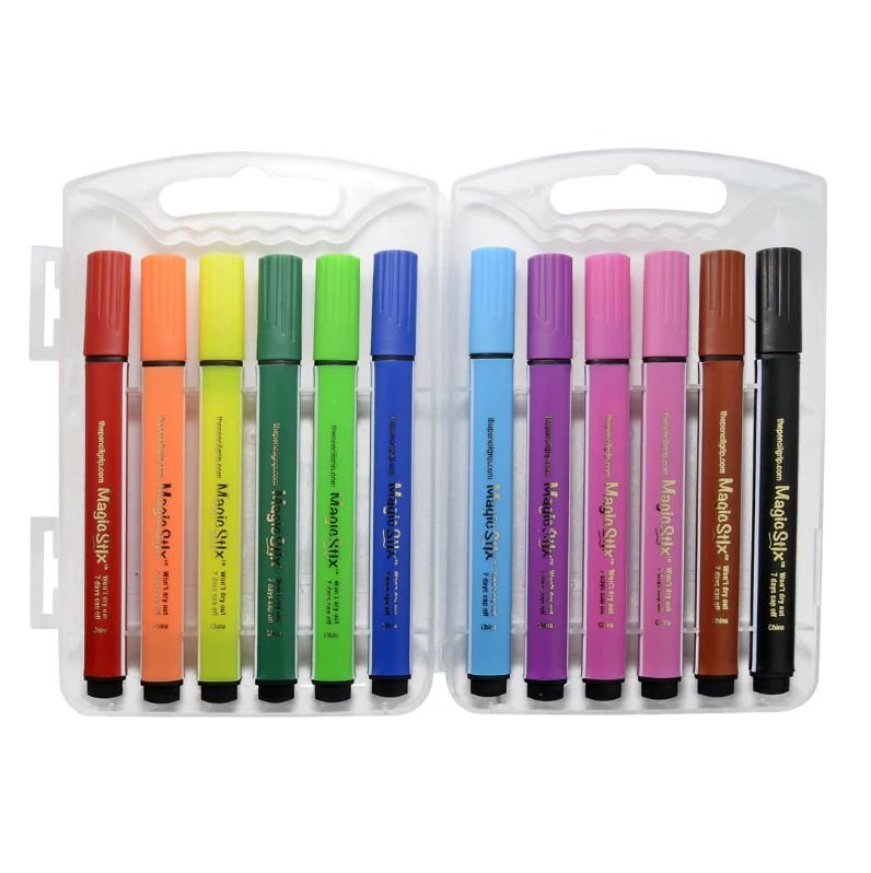Magic Tri Stix 12 Color Washable Markers - Lasts 7 Days with Cap Off - Safari Ltd®