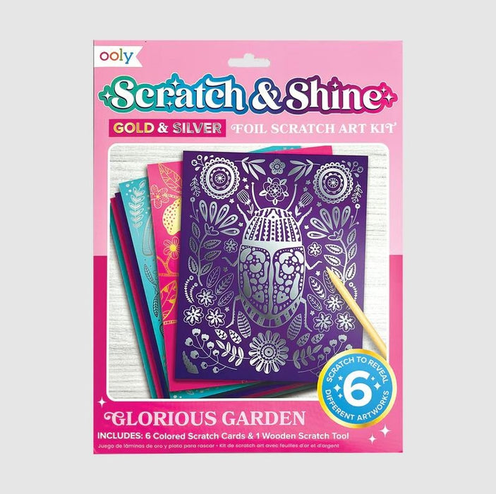 OOLY Scratch & Shine Foil Scratch Art Kits - Glorious Garden - Safari Ltd®