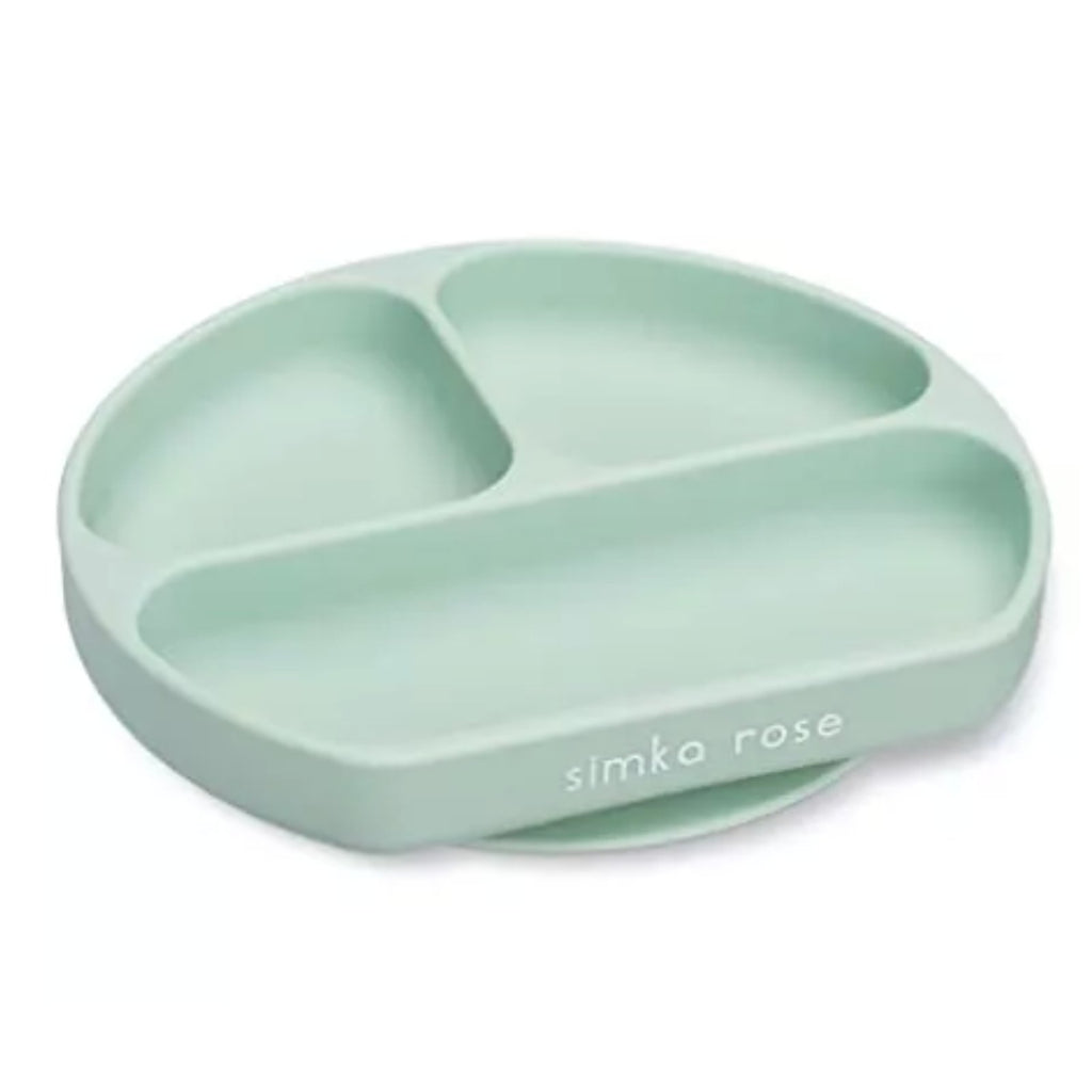 Silicone Baby Plate w/divider and suction base - Sage, Simka Rose