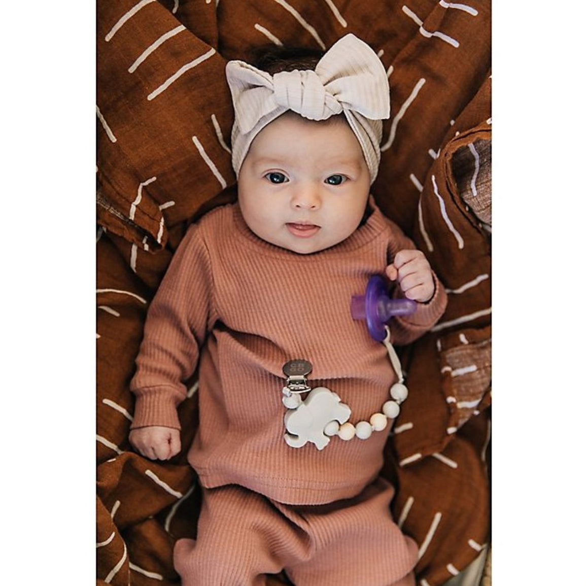 "Where's the Pacifier?" Clip Light Grey Elephant pacifier clip